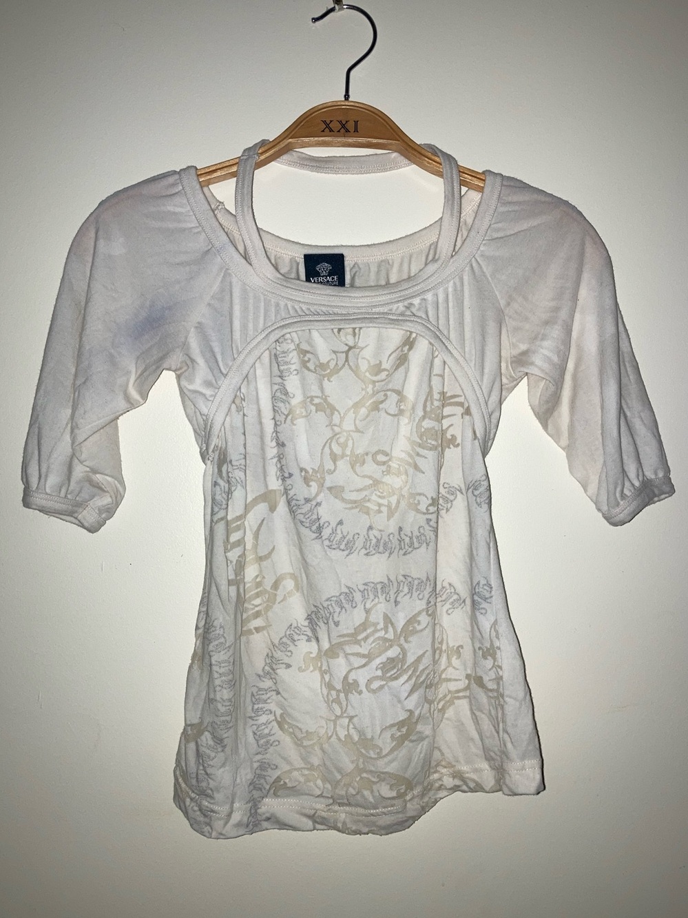 Vintage Y2K Versace Jeans Couture Baroque Print Baby Doll Top